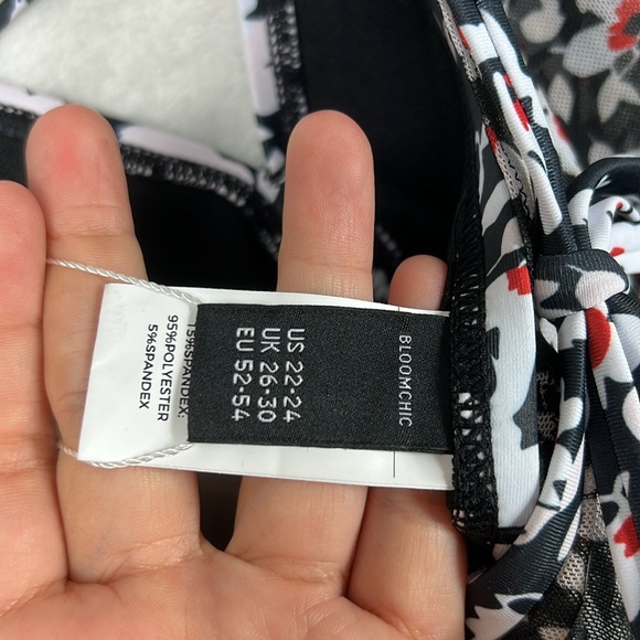 BloomChic Oversized Sleeve One Piece Dolman Mesh Sleeve Ruched Black Swimsuit - Picture 12 of 15